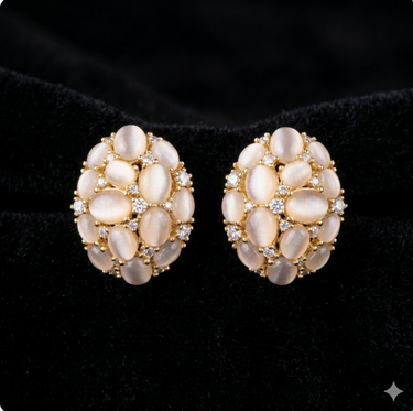 Blush Cat’s Eye Cabochon Cluster Earrings